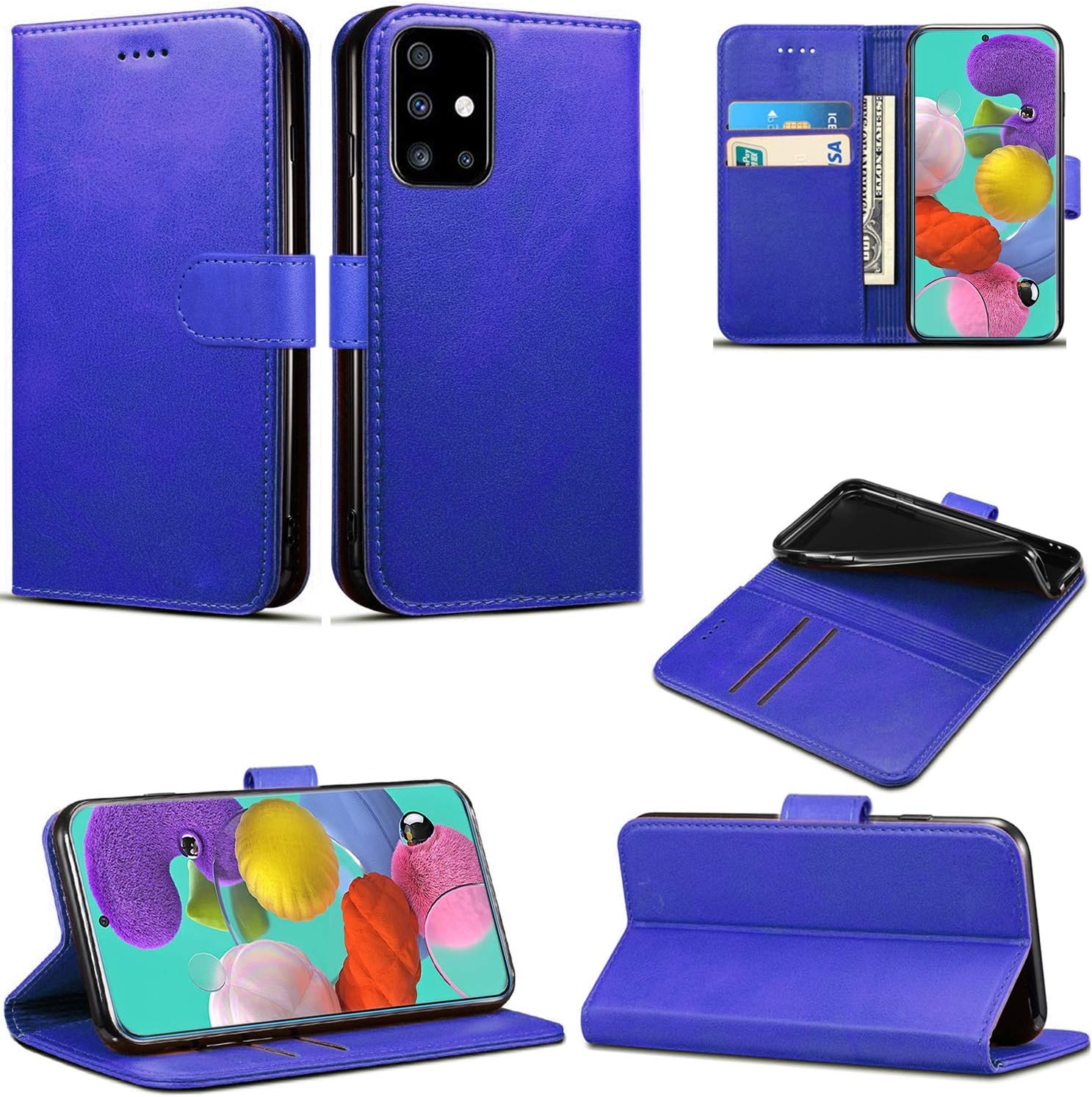 Galaxy A71 Case, Slim PU Leather Flip Protective Magnetic Wallet Cover With Card Holder and Stand Function Compatible With Samsung Galaxy A71 (Blue)