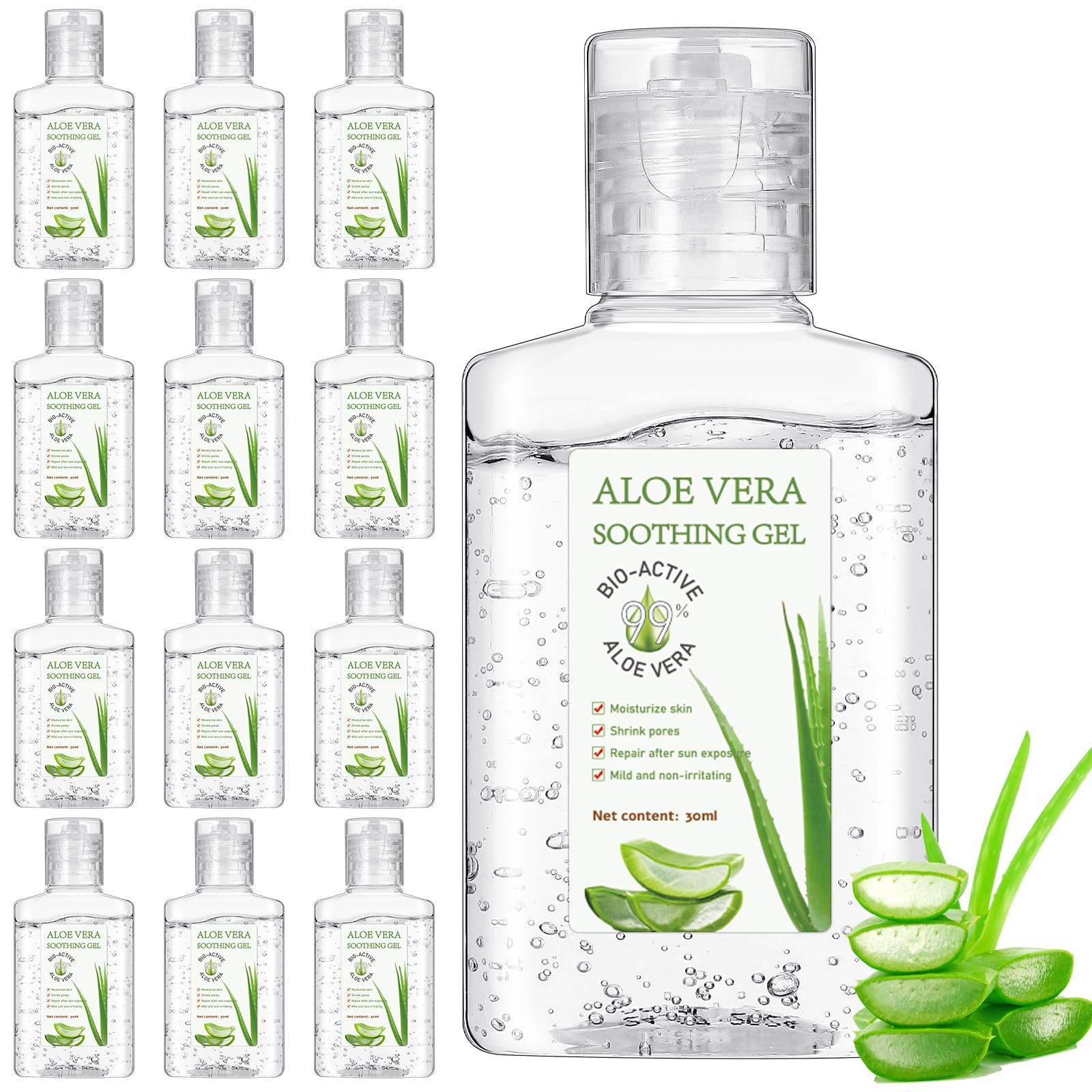 Dansib 12 Pcs Mini Aloe Vera Gel Bulk for Christmas Wedding Party 1oz Soothing Moisture Aloe Gel Bulk Travel Size for Thank You Gifts Christmas Favors
