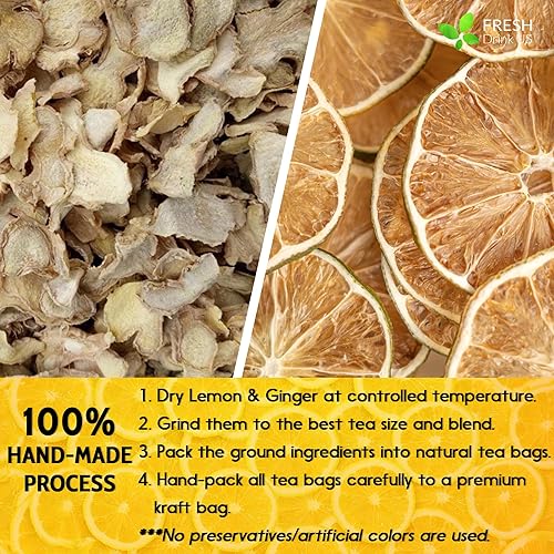 Miniatura 7 de 75 bolsas de té de jengibre y limón premium, ingredientes 100% naturales, mezcla hecha a mano de flores de limón y jengibre, bolsas de té
