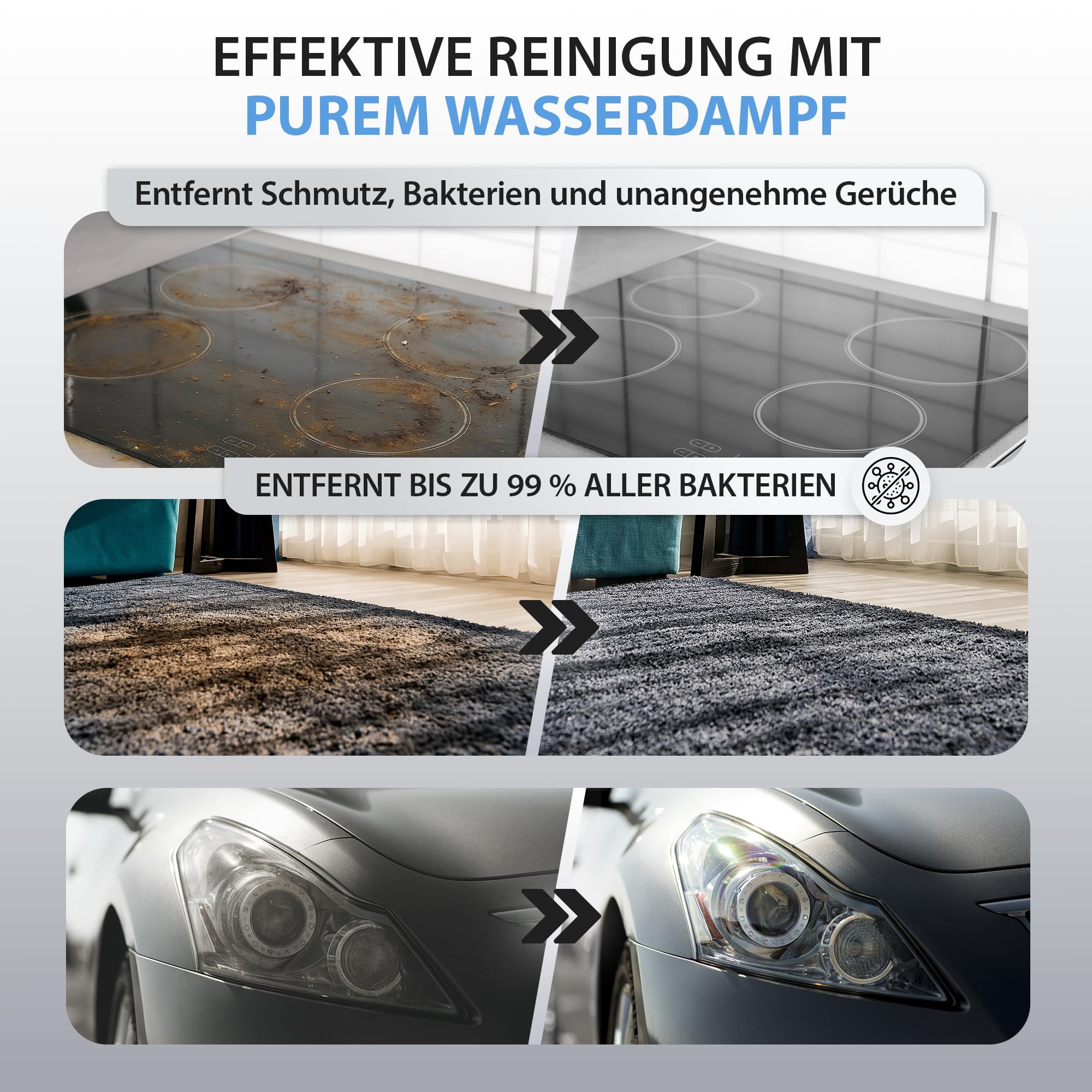 Tien® Merlin Royal Plus Dampfreiniger [Über 100 Einsatzgebiete & Chemiefrei] – Boden & Polsterreiniger mit Original Merlin-Zubehör – Dampfdruckreiniger Handgerät, Auto & Haushalt (4 bar Druck)