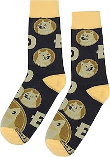 Dogecoin Dress Socks Funny Novelty Crazy Fun Design Men Size 8-12 Cotton Casual Crew Colorful Funky Fancy Socks Gift for Men
