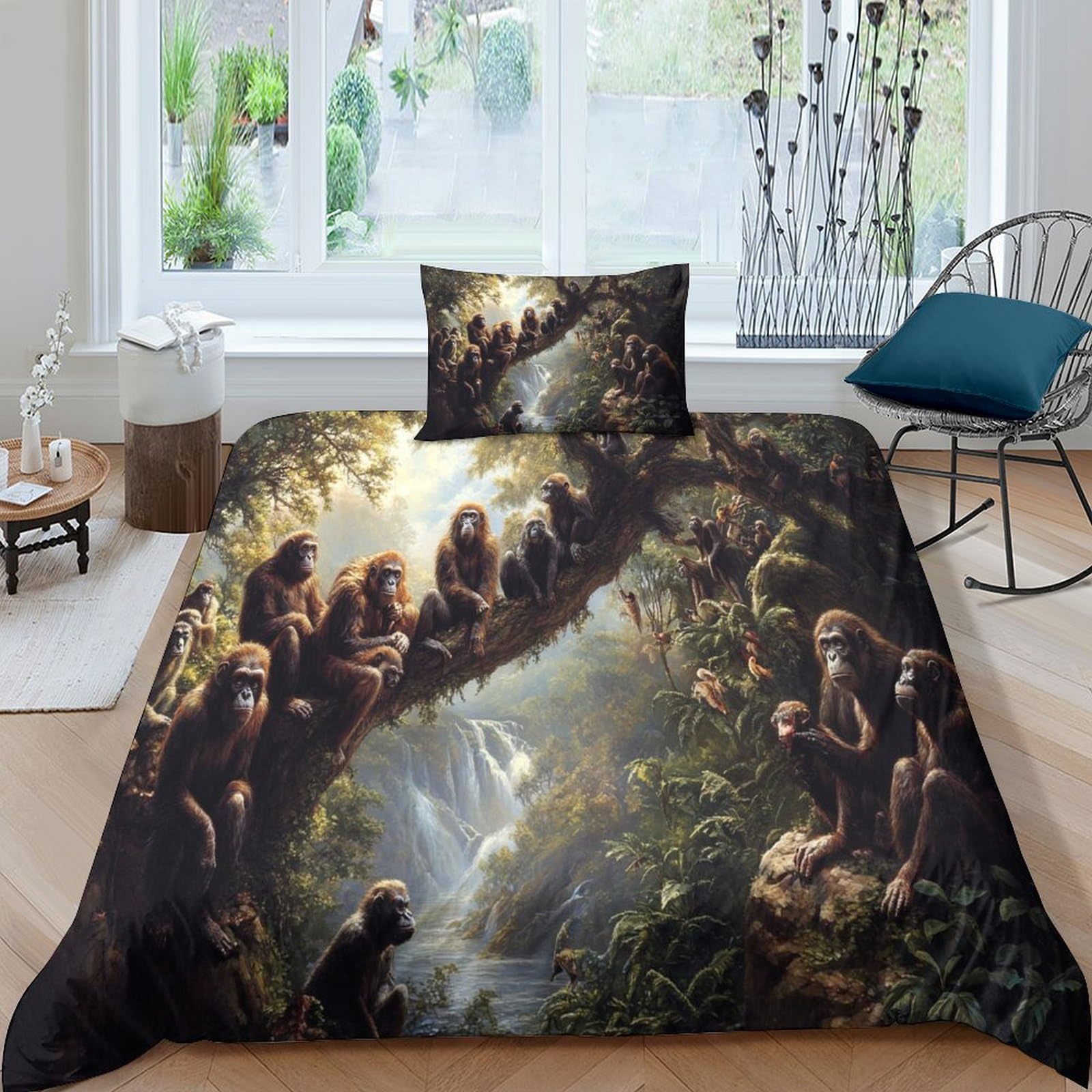 Housse de couette géométrique singe 3D et linge de lit 3 pièces pour homme