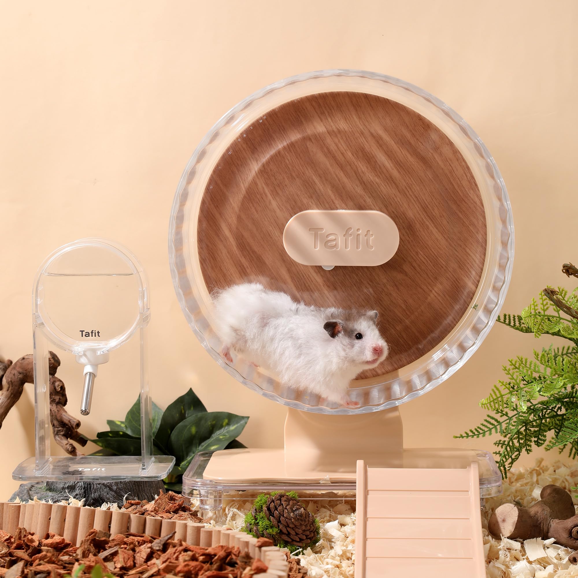 ハーモニーホイール 22cm サイレント 透明/ウォームブラウン可換式 静音設計 安定性 ゴールデンハムスター ジャンガリアン ドワーフハムスター キンクマ 沙鼠 ハリネズミ 小動物用 運動おもちゃ - 2