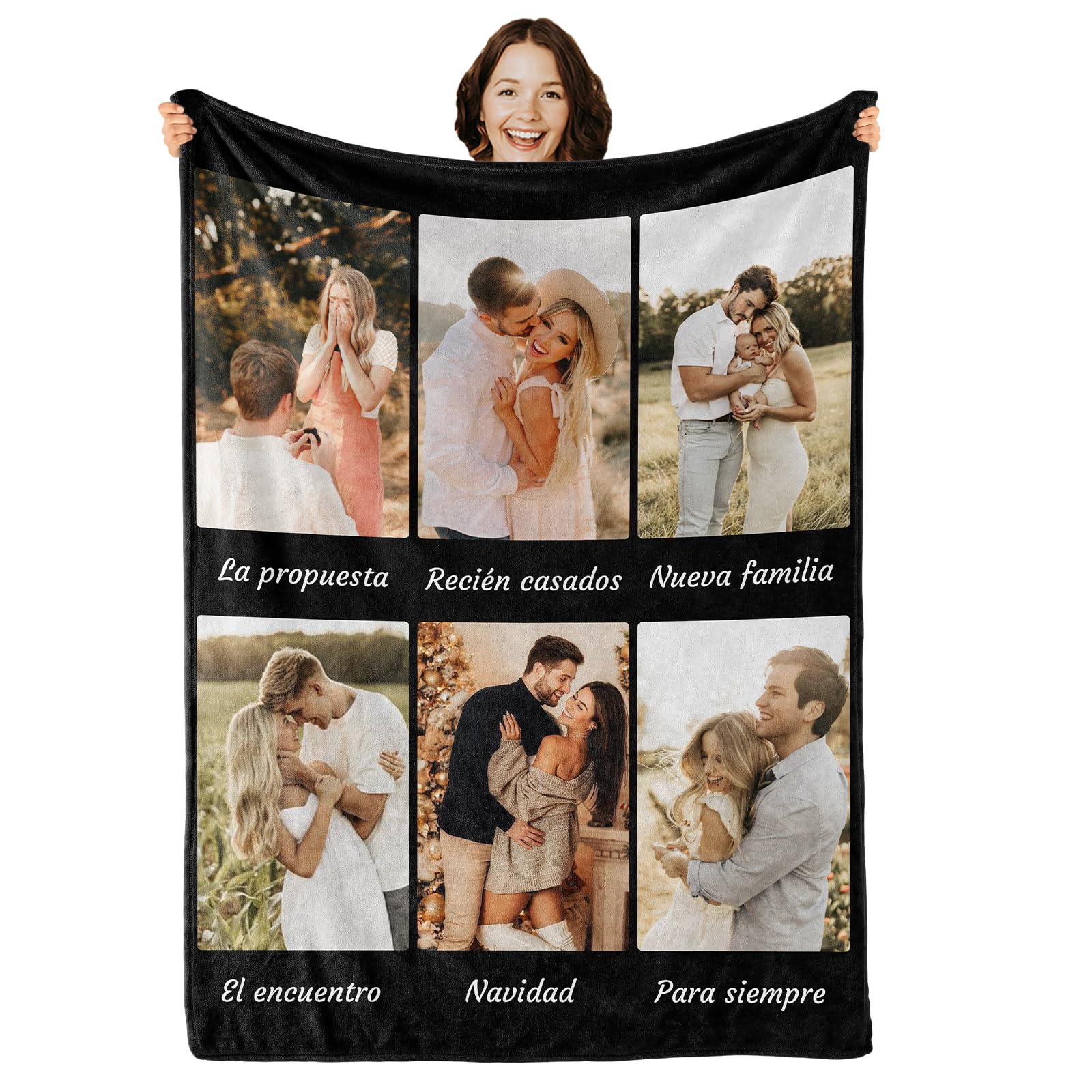 iDIY Manta Personalizada con Foto y Texto - Mantas Personalizadas para Mujer, Hombre, Pareja y Familia - Regalos Personalizados para San Valentín, Día del Padre y Día de la Madre - 6 Fotos