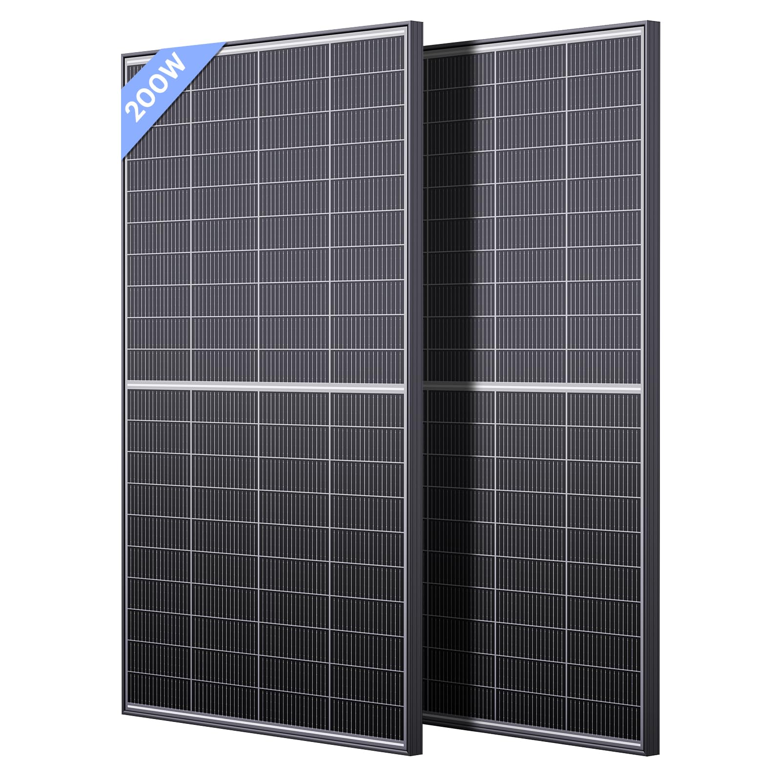 N-Type 16BB 400W Bifacial Solar Panel, 2Pcs 200 Watt Solar Panel 12V, 25% High Efficiency, Dual-module Parallel Anti-Shade Design, for RV Van Marine Home Rooftop Off-Grid Systems (2 Pack 200W)