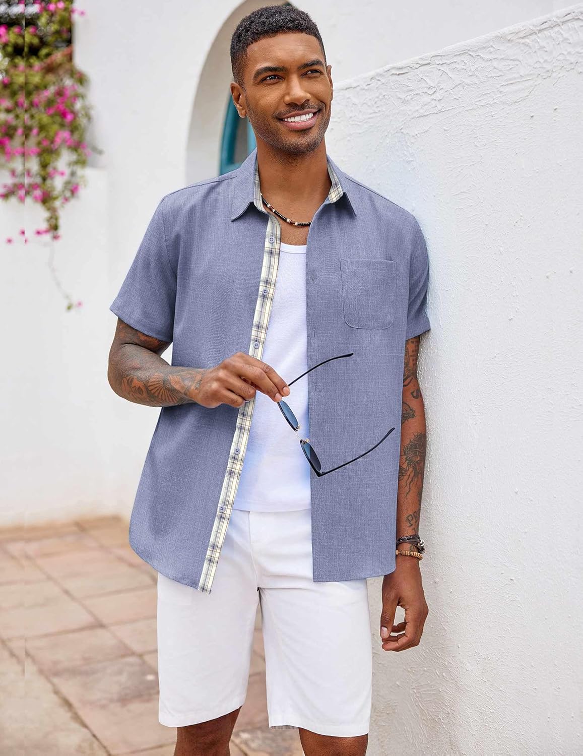 COOFANDY Men's Button Down Shirts Short Sleeve Casual Summer Beach Vacation Wedding Shirt with Pocket