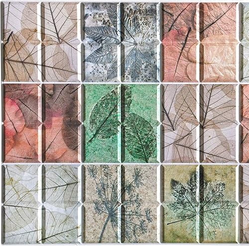 Dundee Deco PG7043-10 - Panel de pared 3D de PVC con cuadrados florales sintéticos multicolores, 3.2 pies x 1.6 pies (37.8in x 18.9in), decoración