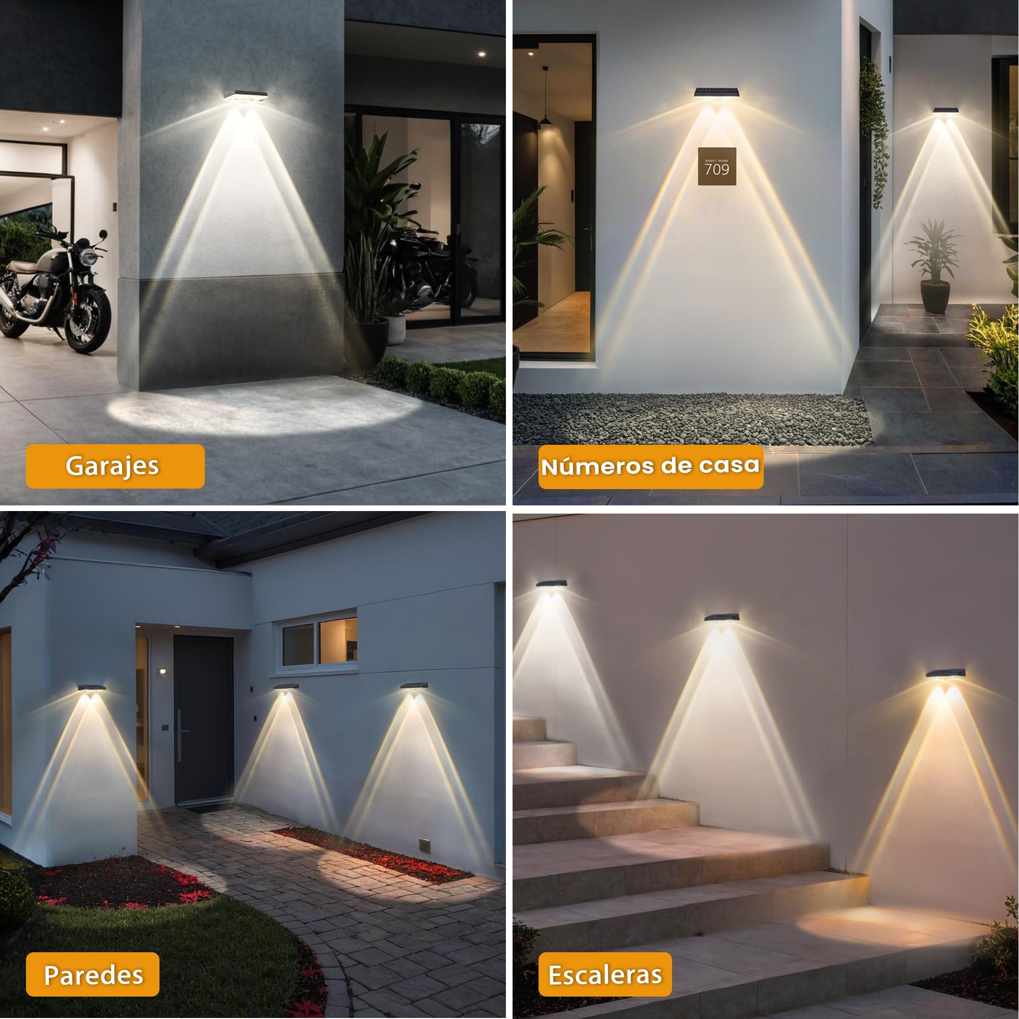 Apliques solares exterior impermeable IP67, 8 unidades de luz solar, color blanco con 3 modos, lámpara solar exterior potente para patio, jardín y valla