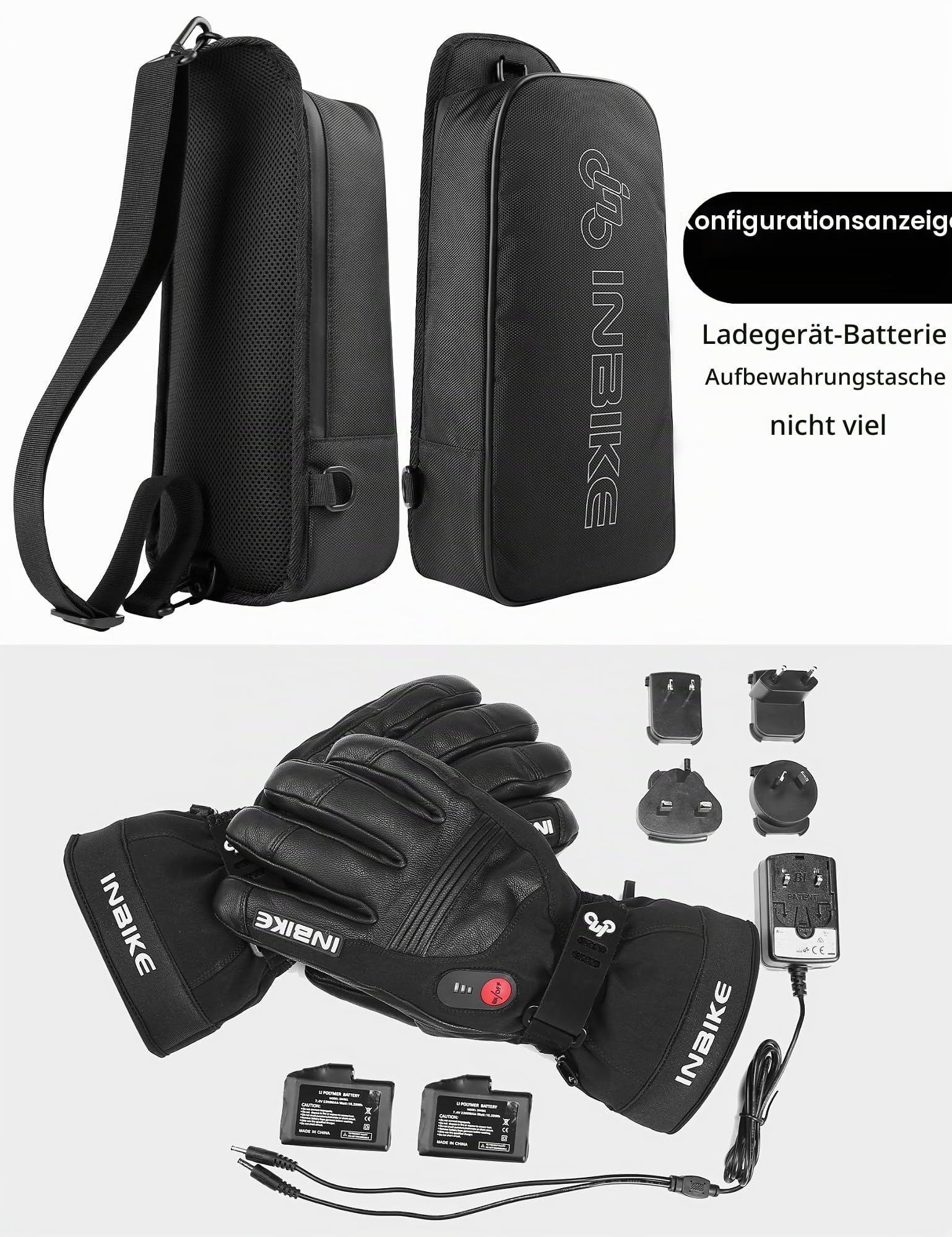 INBIKE Beheizbare Handschuhe Motorrad Skihandschuhe Ski Winter Beheizte Hnadschuhe mit Heizung Thermo Winterhandschuhe Schwarz Lederhandschuhe