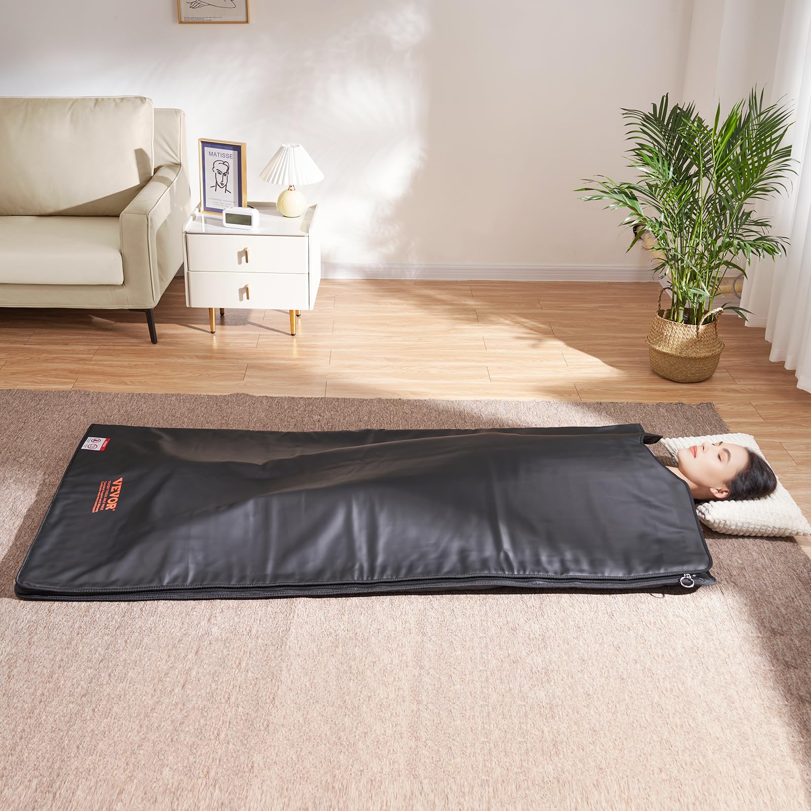 VEVOR Manta de Sauna de Infrarrojos Lejanos Portátil 180x90cm Rango de Temperatura Ajustable 1-6 Niveles Temporizador de 35-85°C 1-60 min con Bolsas de Sauna Calefacción de Fibra de Carbono para Hogar