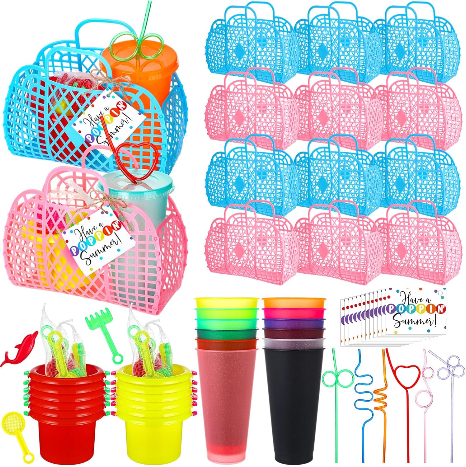 End of Year Student Gifts from Teachers Graduation Gifts for Kids Bulk 73 Pcs Kindergarten Preschool Graduation Summer Class Party Favors with Sand Beach Buckets Bulk Basket Toys Cups Straw