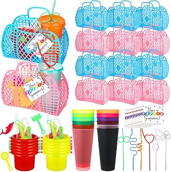 Simgoing Summer Beach Party Favors 73 Pcs Pool Party Favors for Kids Include Sand Buckets, Summer Toys, Baskets, Cups, Silly Straws and Gift Tags for Boy Girl Birthday Luau Parties Favor Baskets
