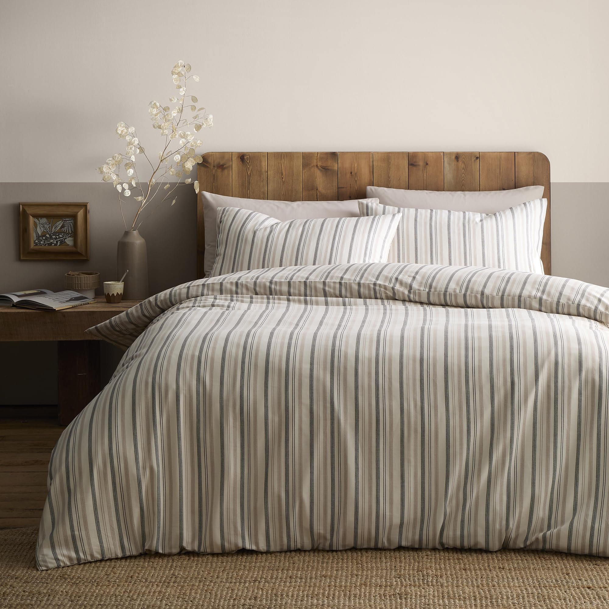 Julian Charles Natural Yarn Dyed Thin Stripe 100% Cotton Duvet Set - Single