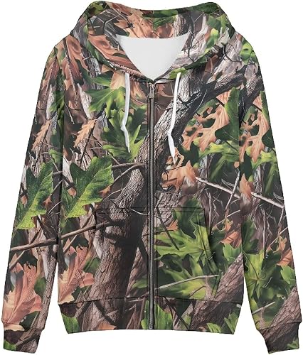 SEANATIVE Camo Forest Women Lightweight Zip-Up Hoodie Jacket Galaxy Cat Long Sle