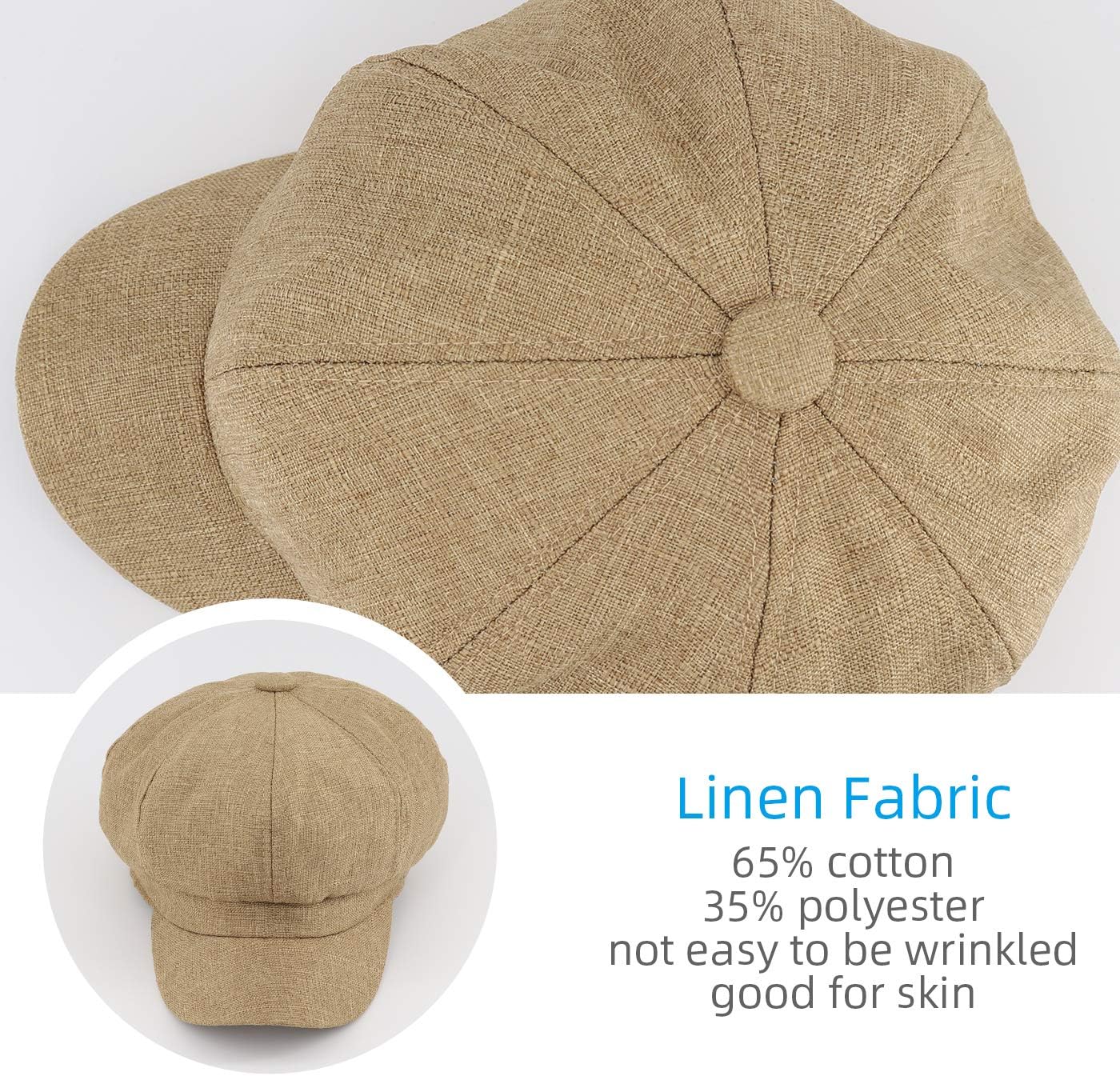 Gisdanchz Women's Faux Linen Newsboy Cap with Drawstring, Lightweight Ventage Casual Baker Boy Hat - Image 2