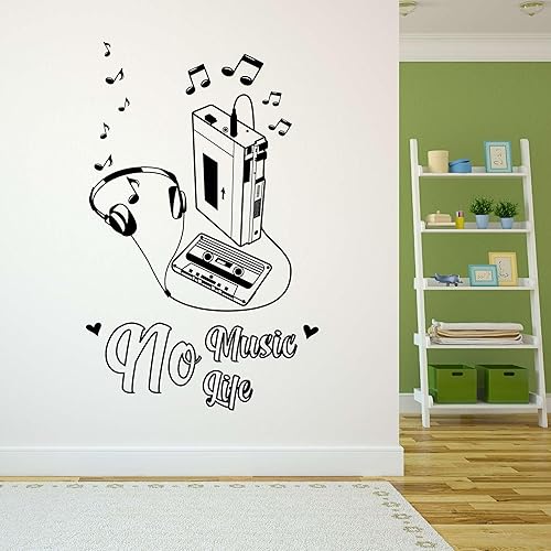 Design With Vinyl Calcomanía de pared de música retro de los años 90 Walkman silueta con auriculares sobre fondo blanco extraíble - Tamaño 18 in x