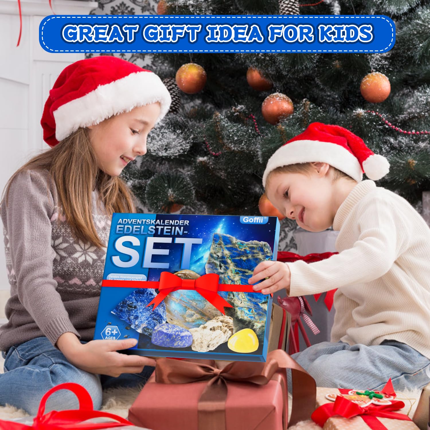 Adventskalender 2024 Kinder, 24 Tage Weihnachts Adventskalender Countdown, Natürliche Edelsteine Mineralien Weihnachtsgeschenke für 6 7 8 9 10, 12 Jahre Jungen Mädchen