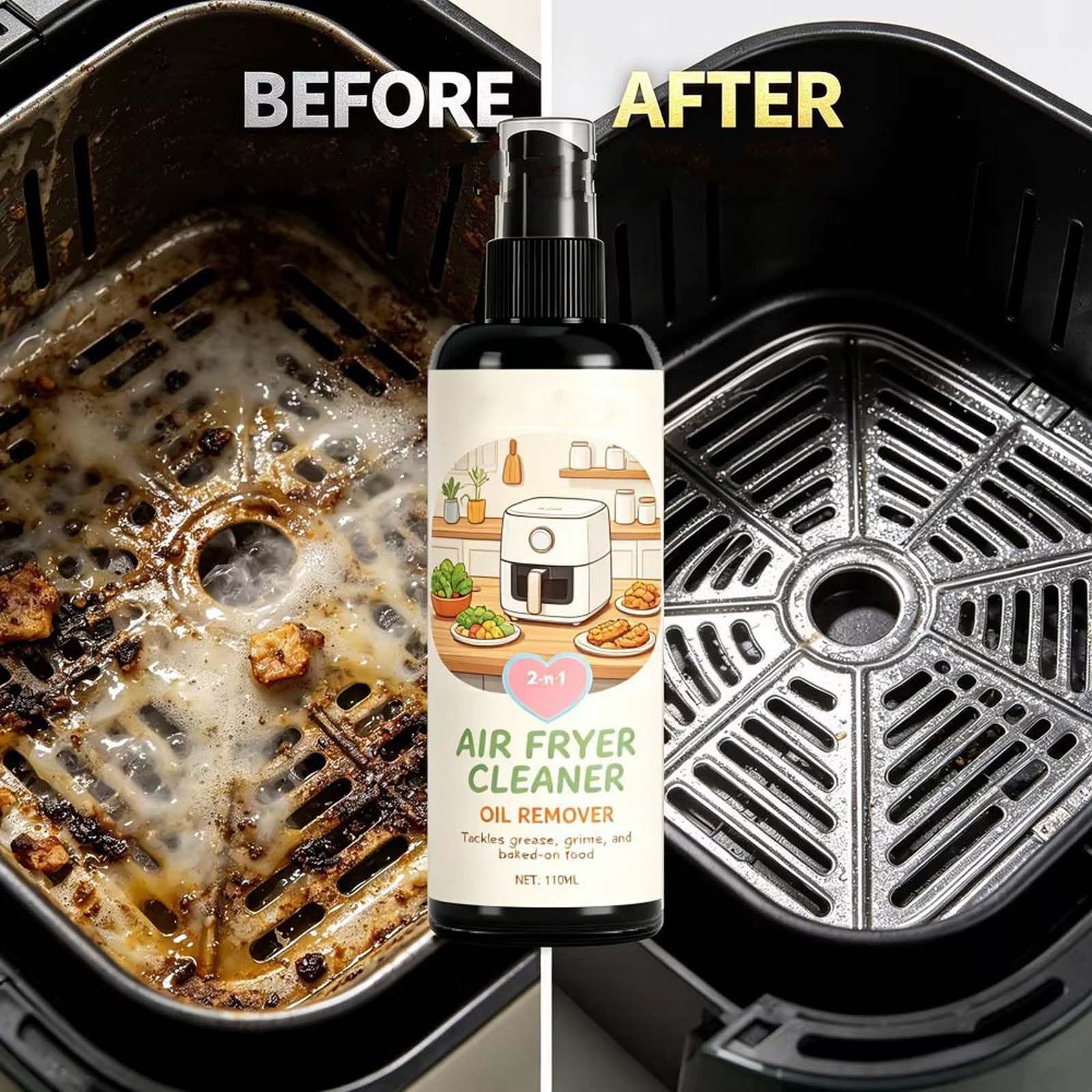 Aerosol 2 en 1 Air Fryer Cleaner and Degreaser, potente limpiador de cocina multiusos, eliminación rápida y potente de aceite, disuelve la suciedad, limpieza profunda, spray de espuma multiusos (5
