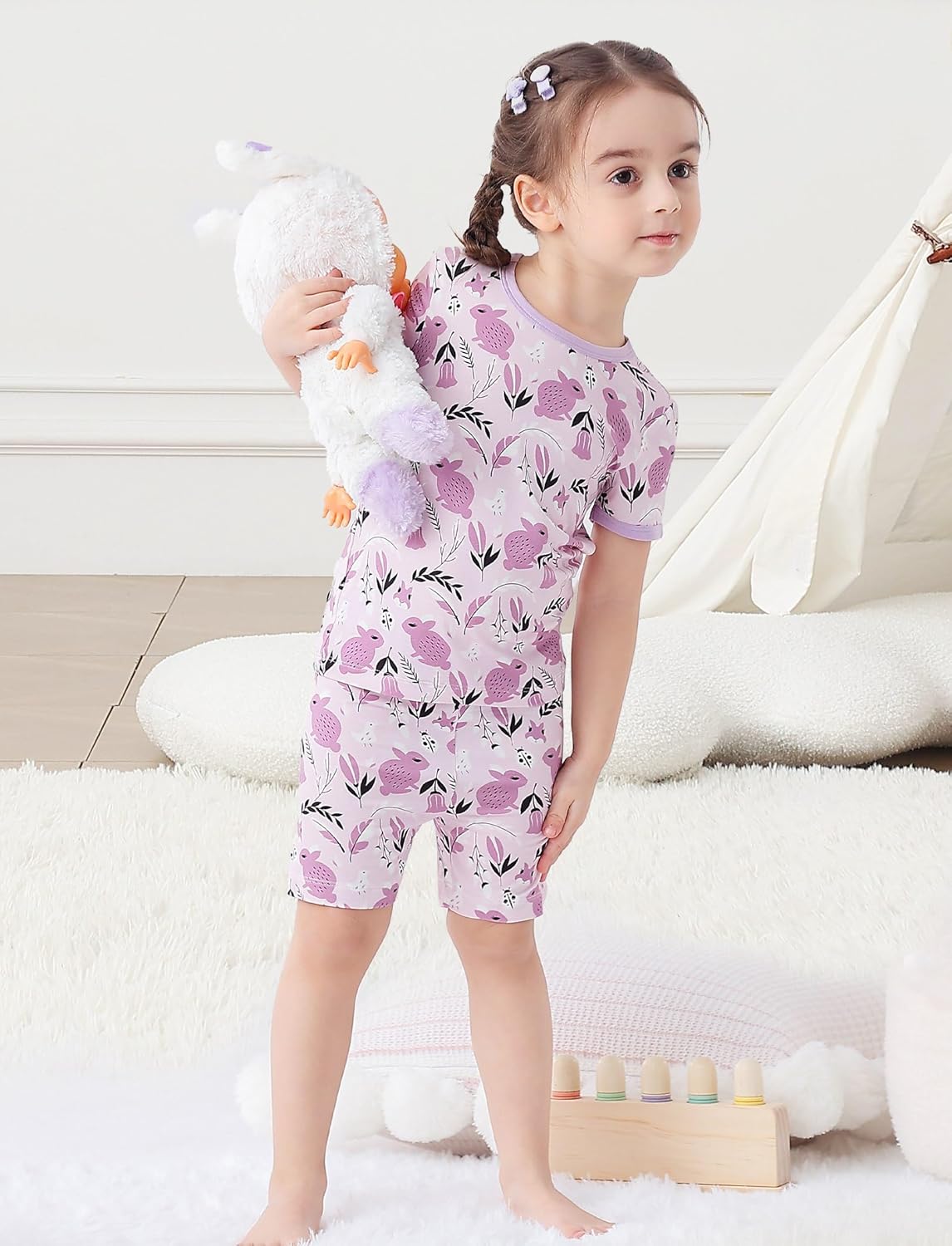 JunNeng Bamboo Viscose Pajamas for Toddler Girls, 2-Piece Snug fit Pjs Short Sleeve Summer Sleepwear 12M-5Y - Image 3