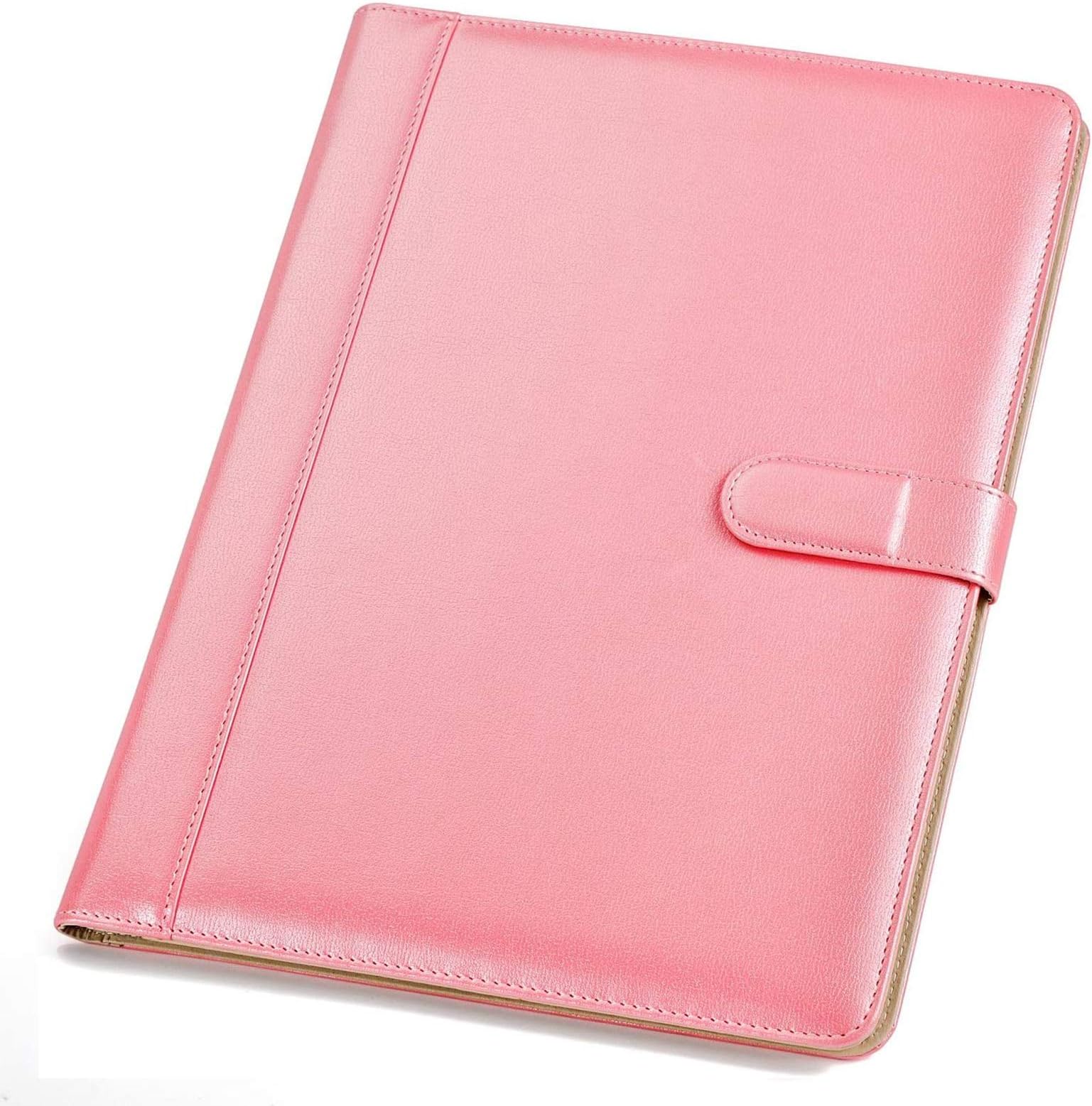 Padfolio Business/Resume Portfolio, AHGXG Leather Folder with Clipboard Document Organizer with Paper Clip, Letter Writing Pad, Pen Holder, Magnetic Closure and Pockets Contrast Stitch for Interview