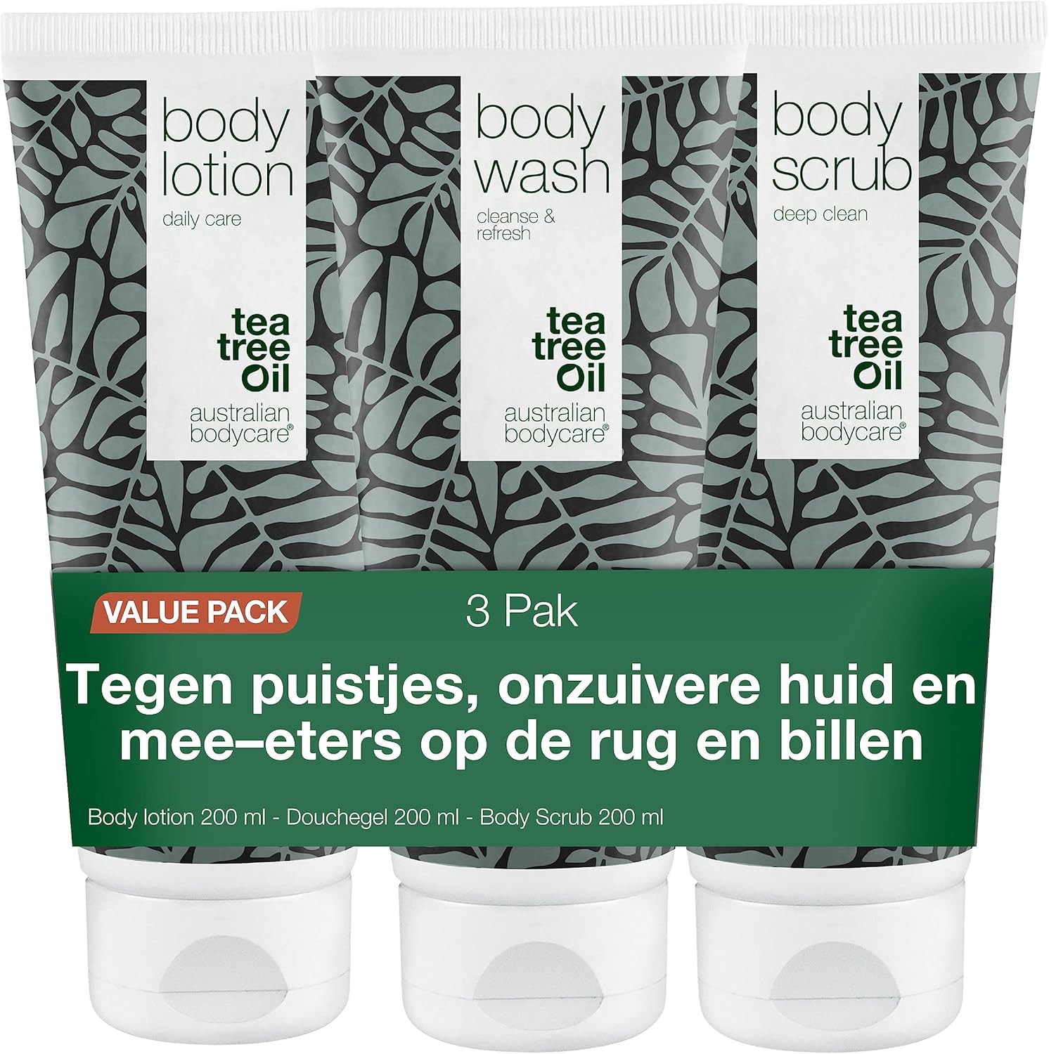 Australian Bodycare Body Treatment | 3 producten tegen puistjes, een onzuivere huid en mee–eters op de rug en billen | Met het actieve ingrediënt Tea Tree olie, die bacteriën effectief bestrijdt