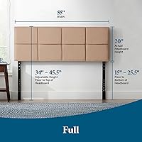 Vista 124 de LUCID - Cabecera tapizada de altura media, capitoné de diamantes, acolchado poliéster, altura ajustable 34 a 46 in, fácil montaje compatible