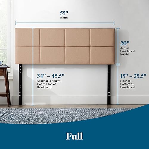 Miniatura 56 de LUCID - Cabecera tapizada de altura media, capitoné de diamantes, acolchado poliéster, altura ajustable 34 a 46 in, fácil montaje compatible