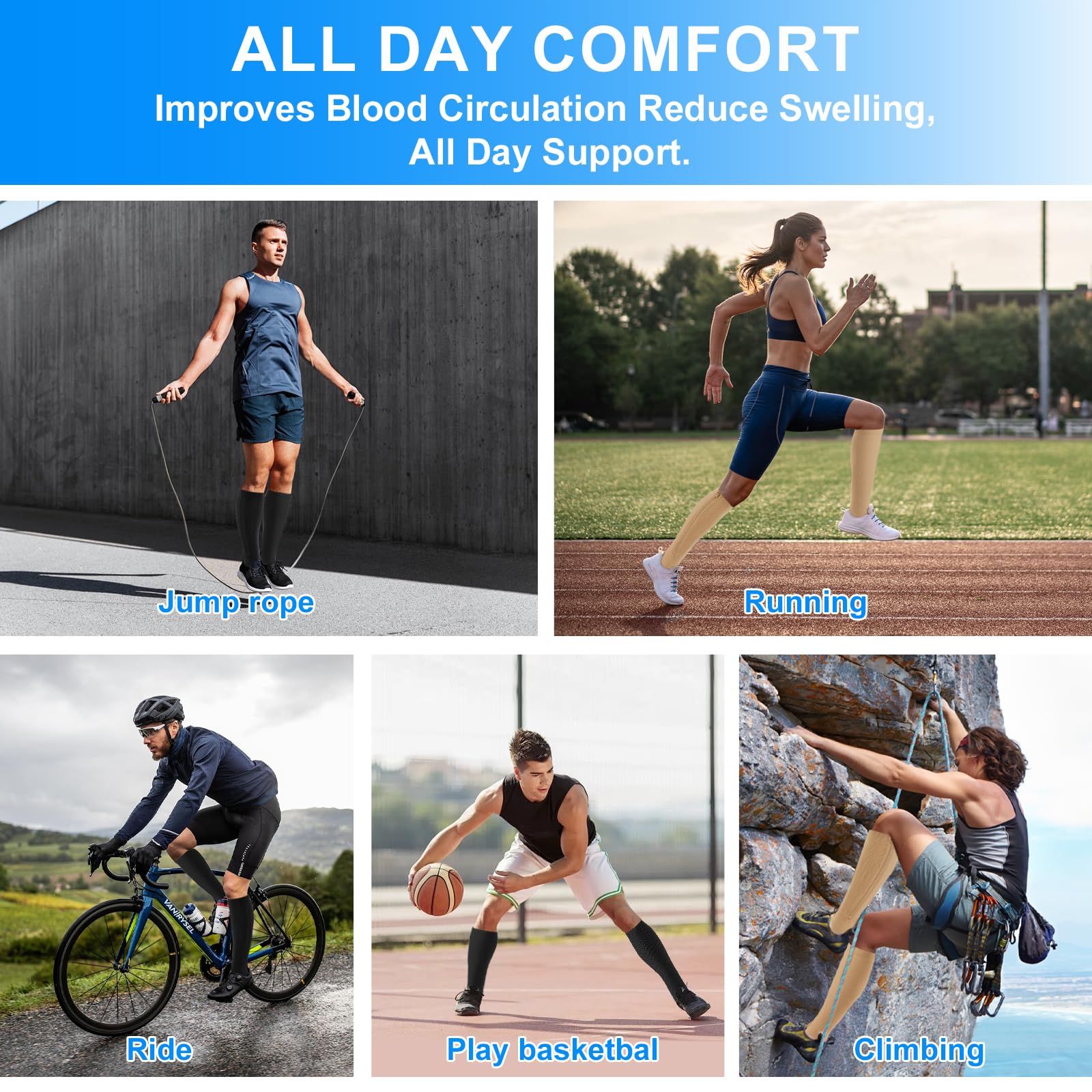 4 Pairs Zipper Compression Socks for Women & Men15-20 mmHg Medical Open Toe Knee High Support Socks Easy Wear Elastic & Comfortable for Fitness Flight Running Marathon product thumbnail 6