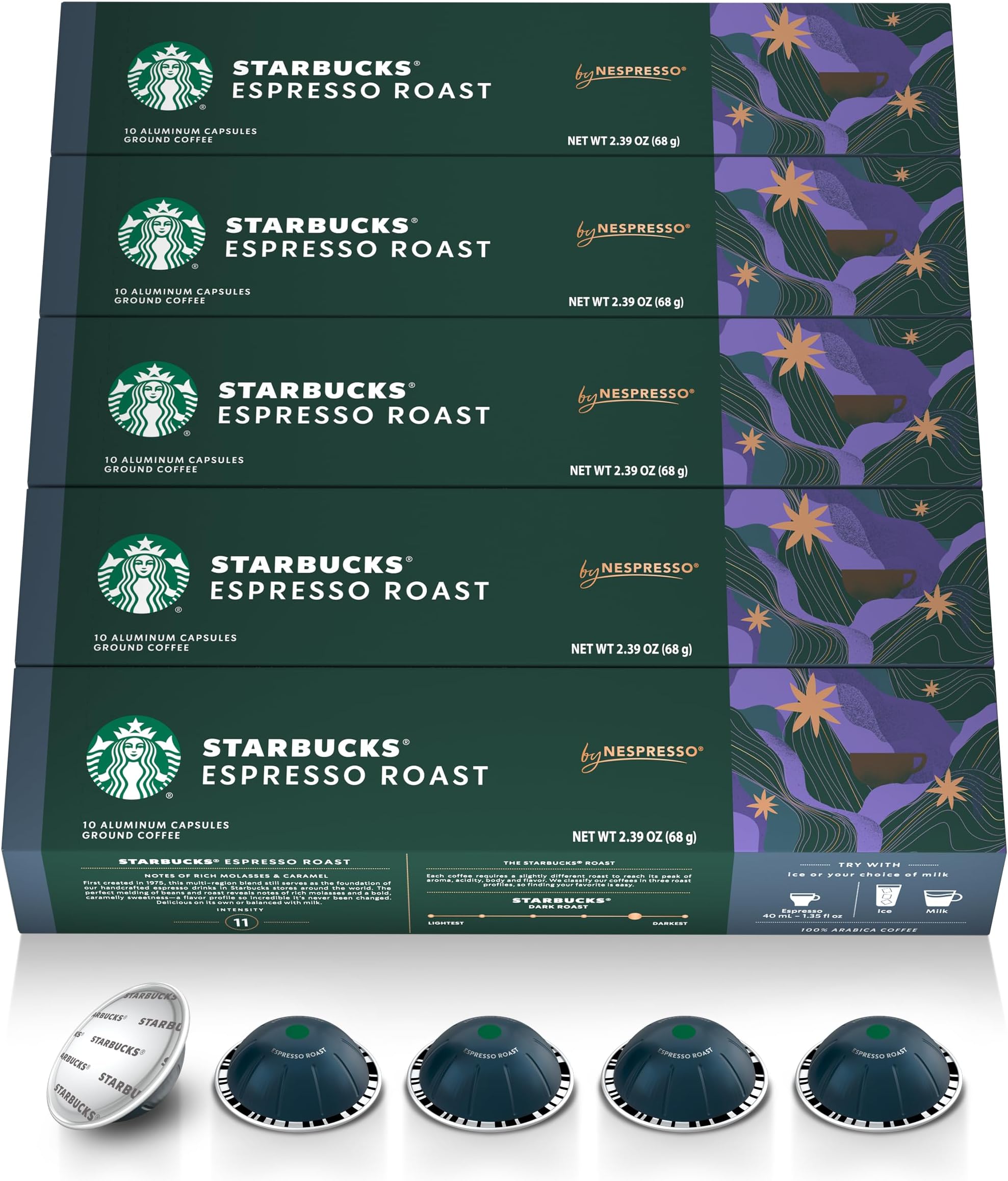 by Nespresso Vertuo, Dark Roast Espresso, 50-count Espresso Pods, Brews 1.35 oz.
