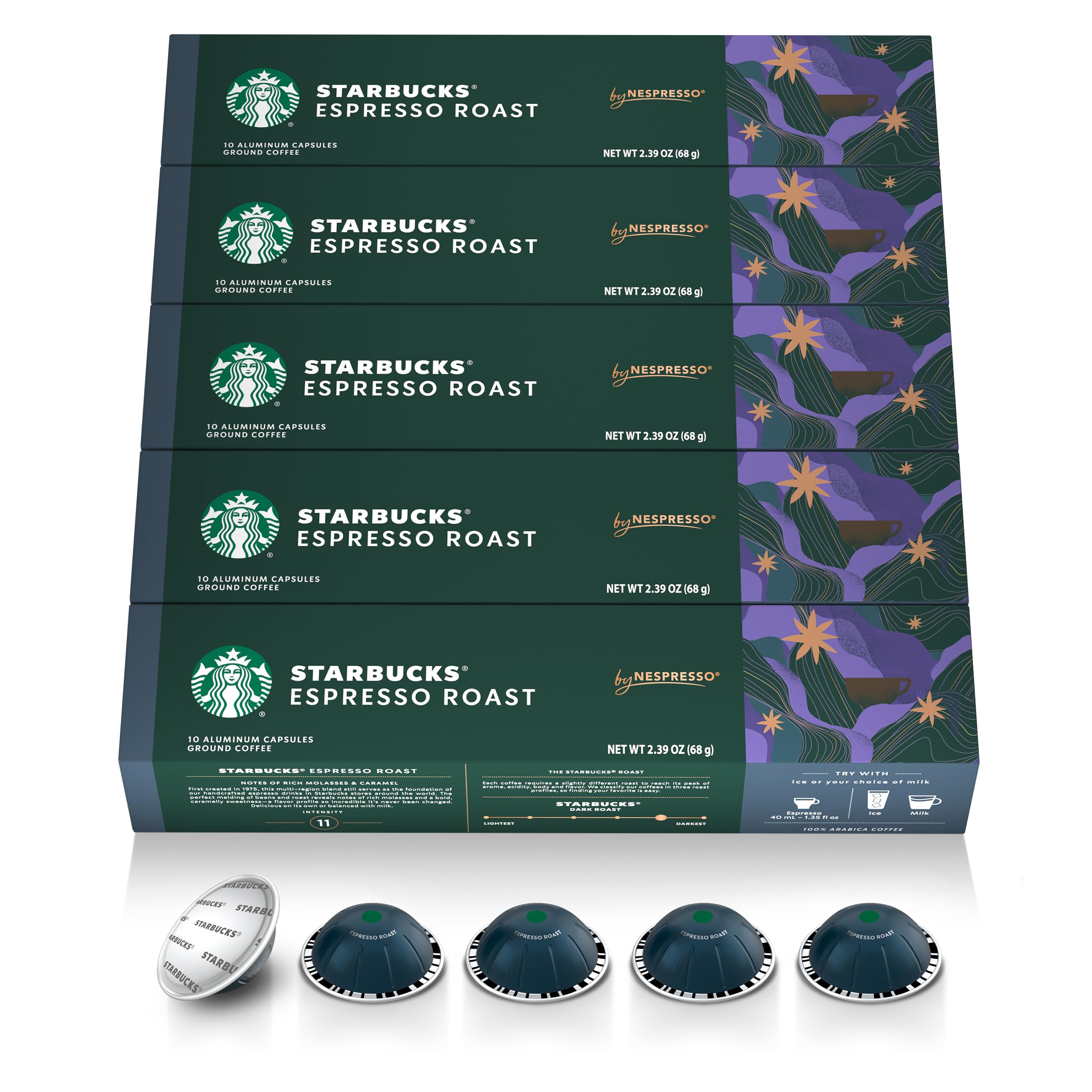 by Nespresso Vertuo, Dark Roast Espresso, 50-count Espresso Pods, Brews 1.35 oz.