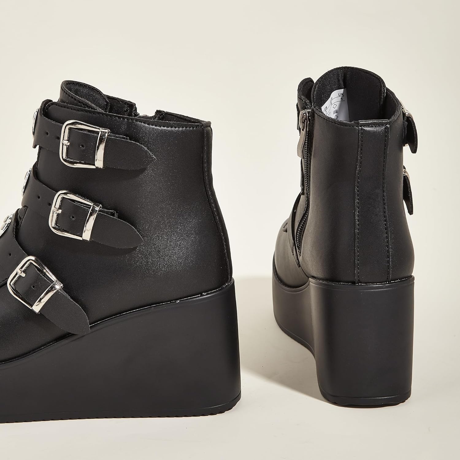 LUCKY STEP Women Platform Chunky Ankle Boots - Round Toe Zipper Wedges High Heels Rave Buckle Thick Sole Goth Booties - Image 8