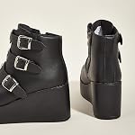 LUCKY STEP Women Platform Chunky Ankle Boots - Round Toe Zipper Wedges High Heels Rave Buckle Thick Sole Goth Booties