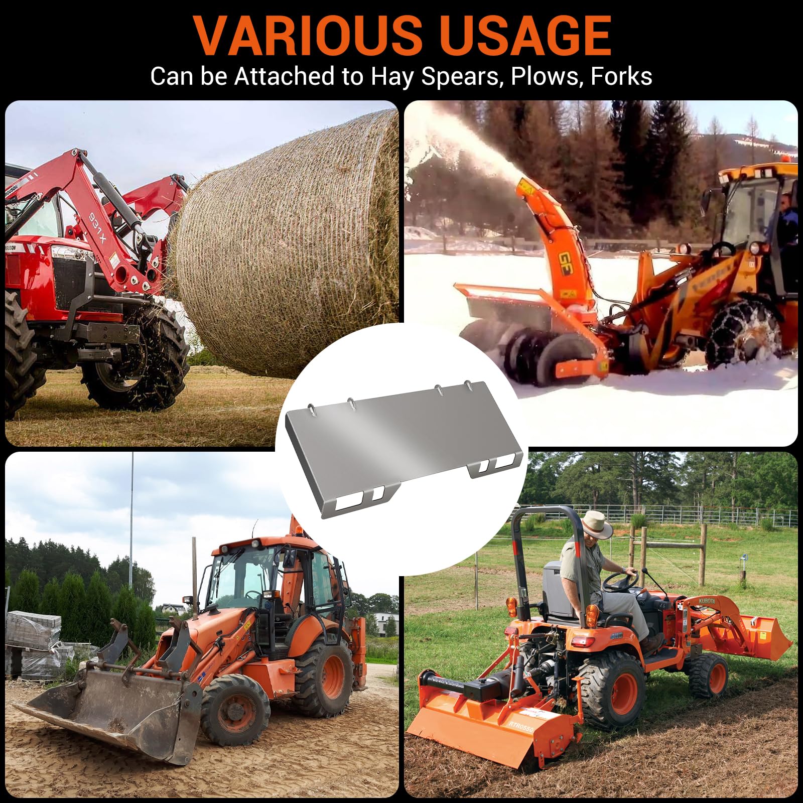 Universelle Skid Steer Schnellwechselplatte für Kubota Traktoren | Hochfester Baustahl, 6mm (1/4") hochwertiger Stahl, Einfache Montage durch Schrauben oder Schweißen, Für Gabeln, Pflüge