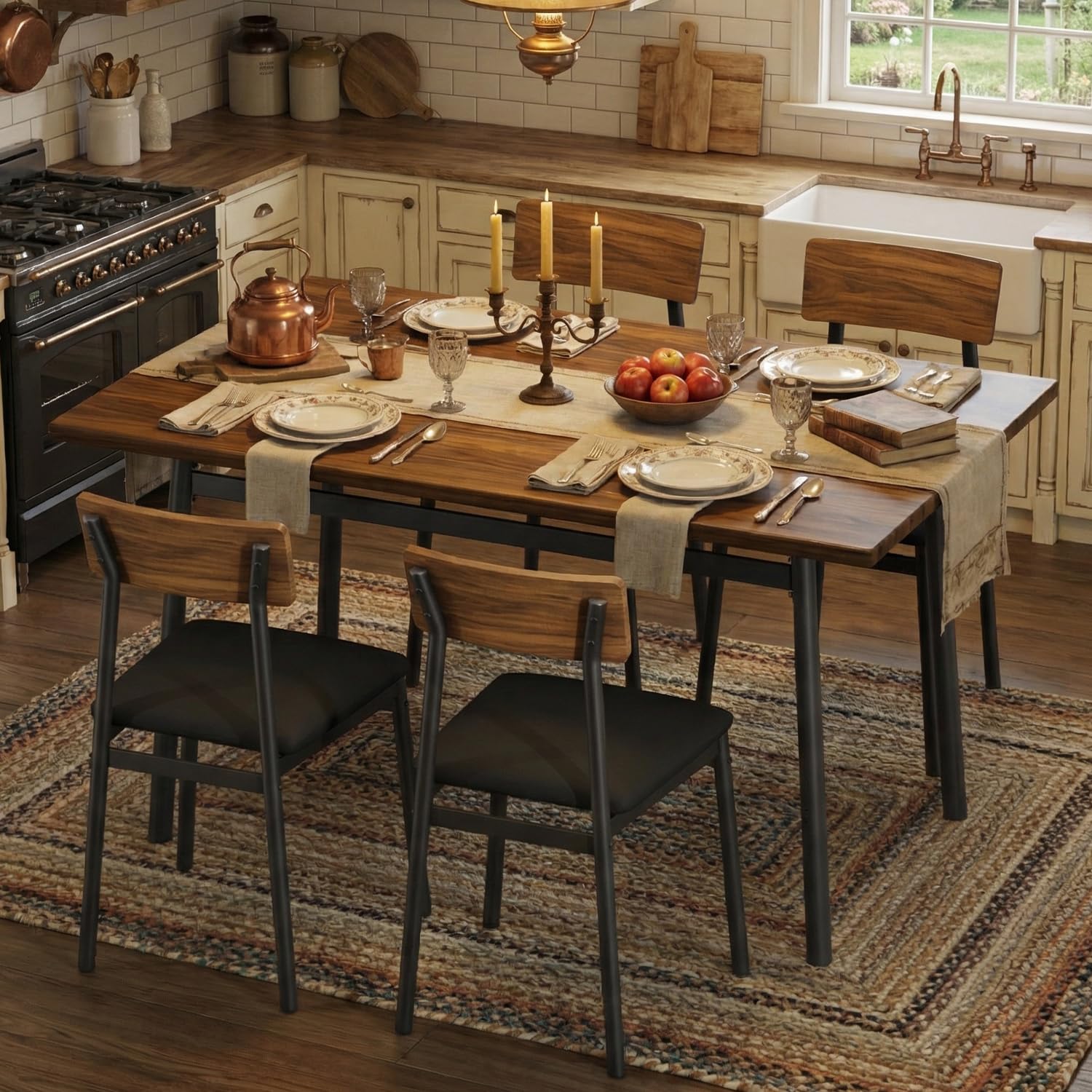 Photo 1 of ***MISSING PIECES SELLING AS INCOMPLETE SET*** Garvee Dining Table Upholstered Chairs, Dining Room Table Set w/Smooth Edge, Wood Kitchen Table Chairs Set of 4 for Dining, Kitchen Room, Apartment, Walnut