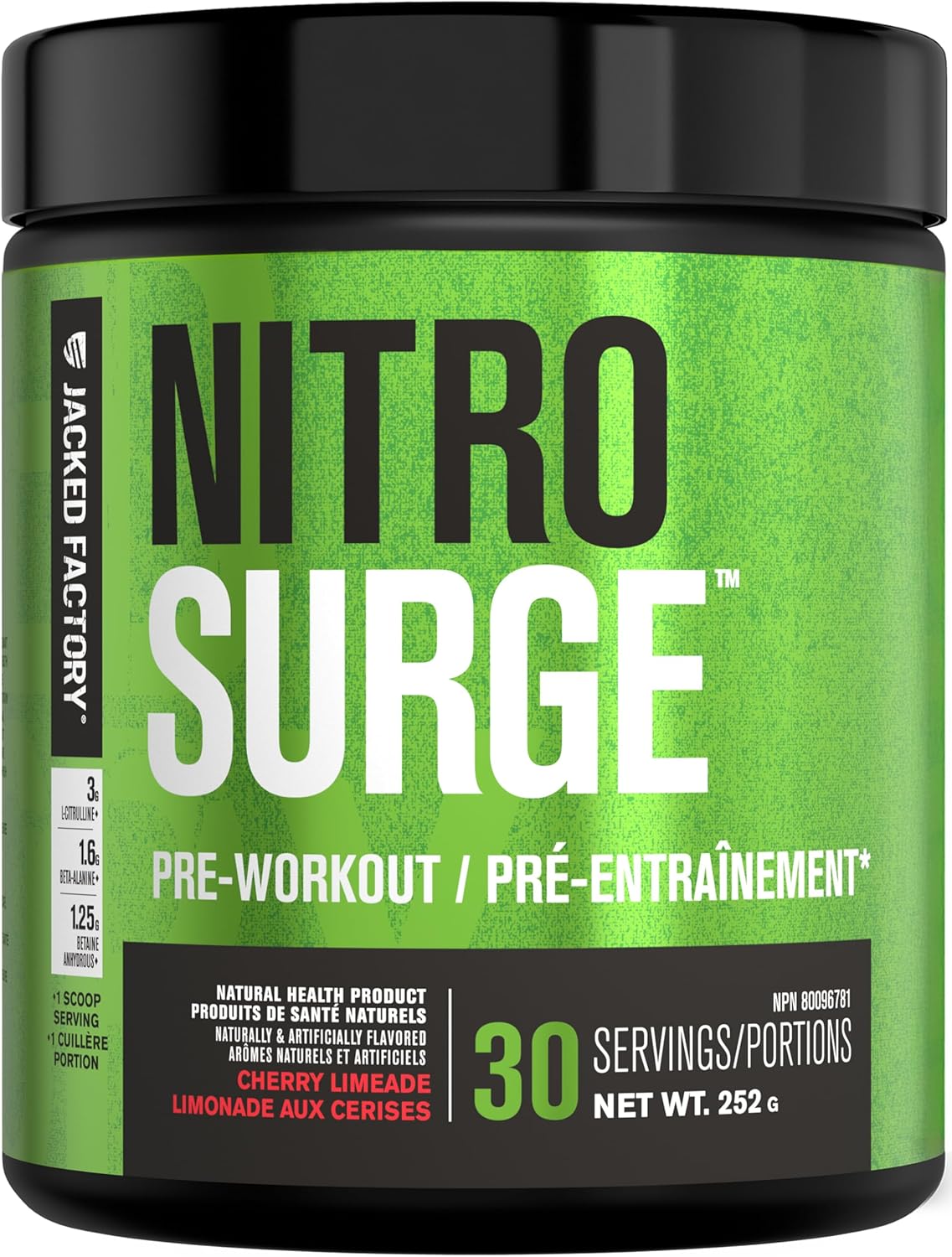 NITROSURGE Pre Workout Supplement – Endless Energy, Instant Strength Gains, Clear Focus, Intense Pumps – Nitric Oxide Booster & Preworkout Powder with Beta Alanine – 30 Servings, Cherry Limeade