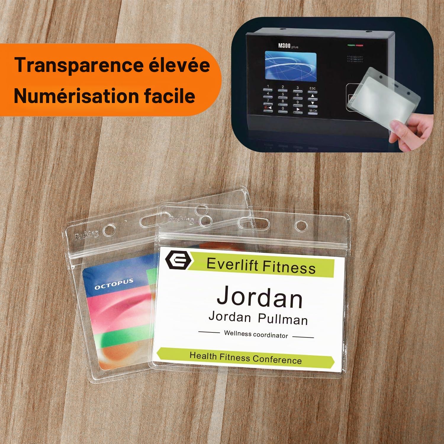 Fushing 100pcs Porte-cartes d'identité avec étiquette en plastique transparent