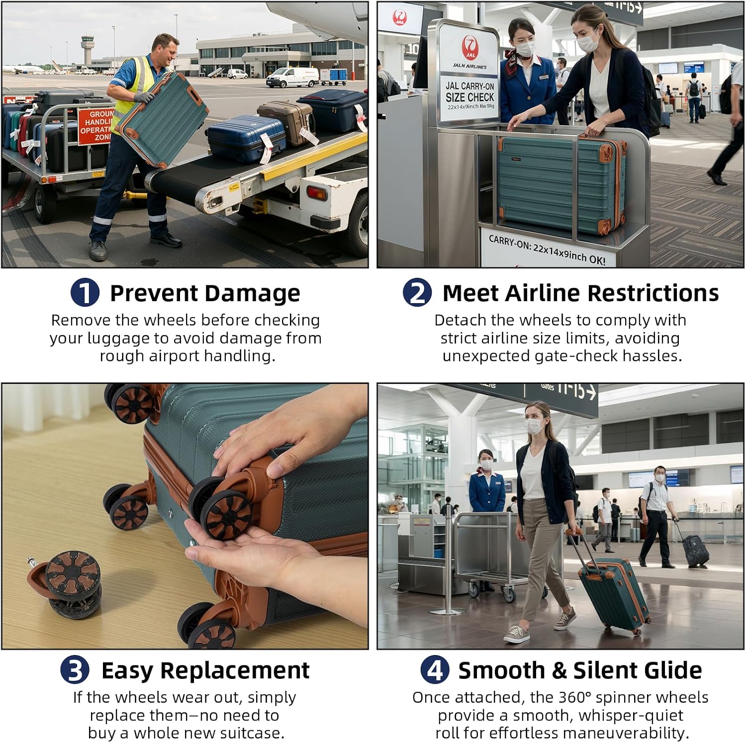 Luggage Sets 5 Piece Suitcase with Wheels，ABS Hard Case Luggage with Detachable Spinner Wheels，Carry on Luggage Set with TSA Lock （20/24/28 Inch）