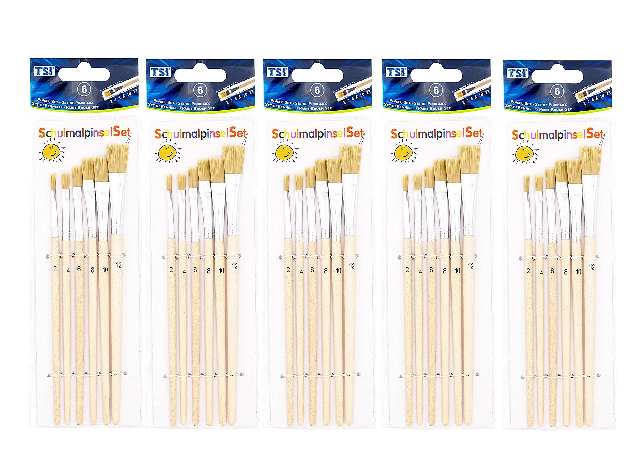TSI 49108 Schulmalpinsel-Set 6-teilig, Borstenpinsel 2,4,6,8,10,12, Schaft naturbelassen (5)