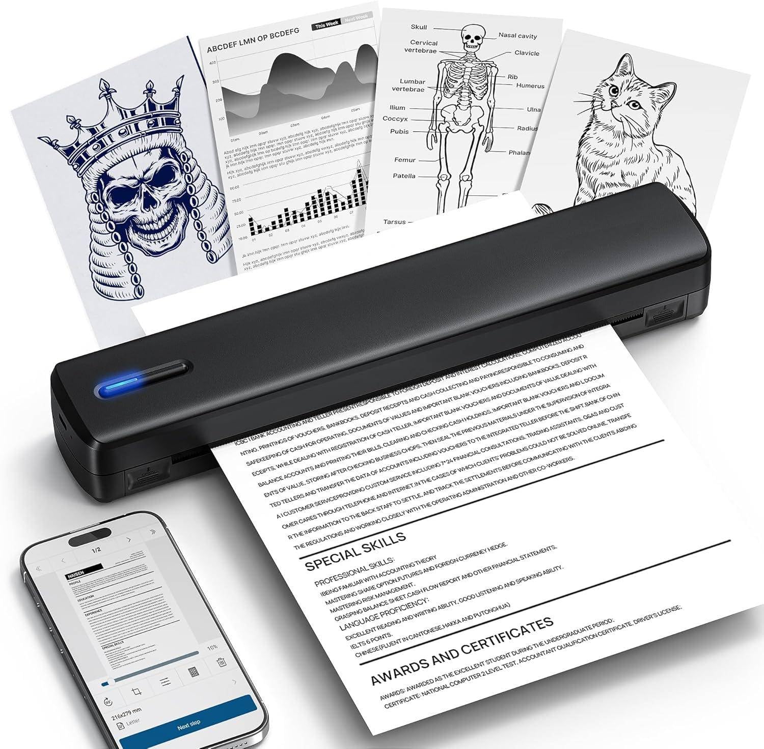 CHIVALZ Bluetooth Thermal Printer Support for 8.5"x11" US Letter, Inkless Compatible with Android, iOS, Laptop-image-43
