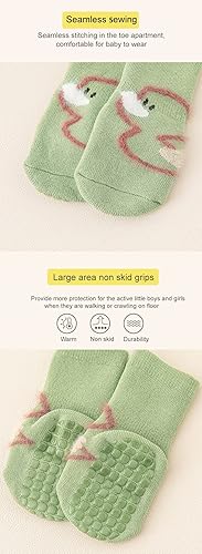 Miniatura 4 de BEHELE Calcetines de agarre antideslizantes para bebés calcetines cálidos y gruesos antideslizantes calcetines para niñas y niños recién nacidos
