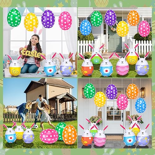 Miniatura 7 de 12 huevos de Pascua inflables para decoración al aire libre, huevos de Pascua gigantes de 20 pulgadas, conejitos de 16 pulgadas, de PVC, coloridos