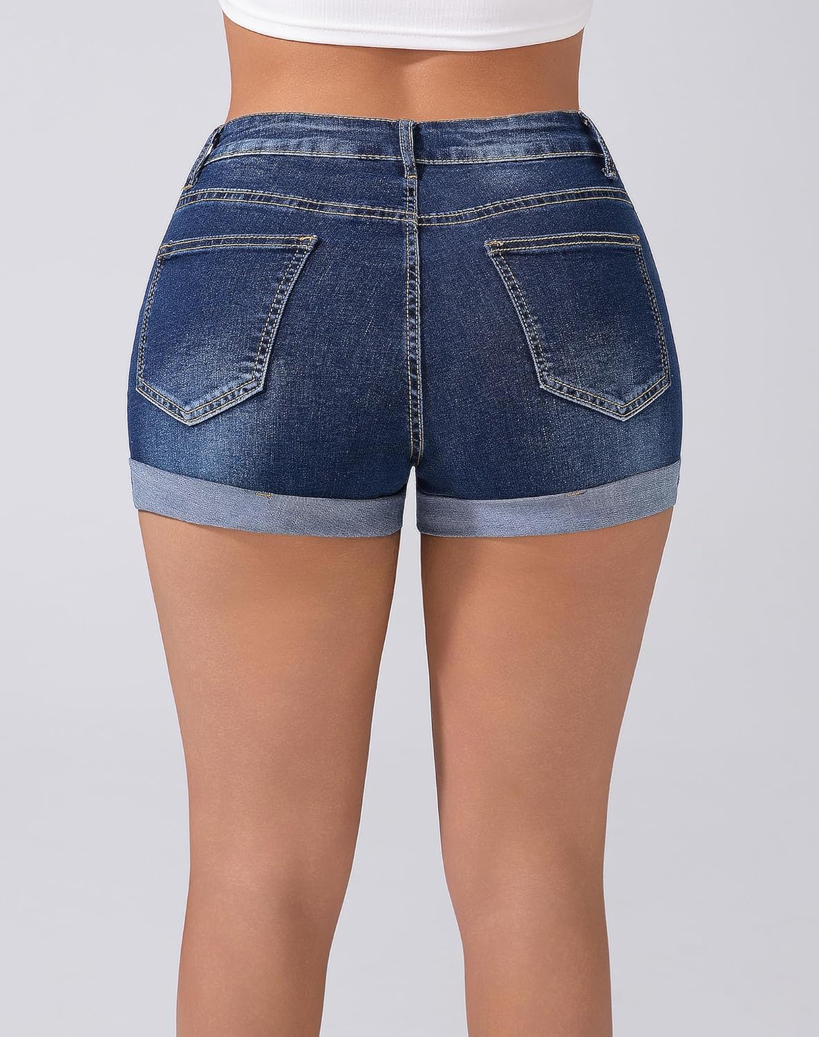 Women's Ripped Mid Rise Denim Shorts Stretchy Cuffed Hem Jeans Shorts - Image 2