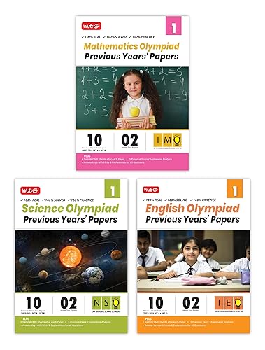MTG IMO-NSO-IEO Class-1 Olympiad Previous Years Papers (2023-2019 Set A &amp; B) Mathematics, Science &amp; English (Set of 3 Books) | Mock Test Papers with Sample OMR Sheet For 2024-25 Exam