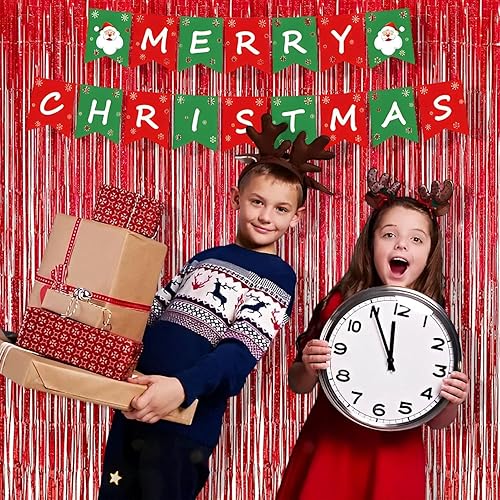 Miniatura 4 de BRAVESHINE - Cortina de flecos de papel de oropel con purpurina roja, 2 unidades de 3.2 x 8.2 pies para fotos de fiestas de niña, cumpleaños, San