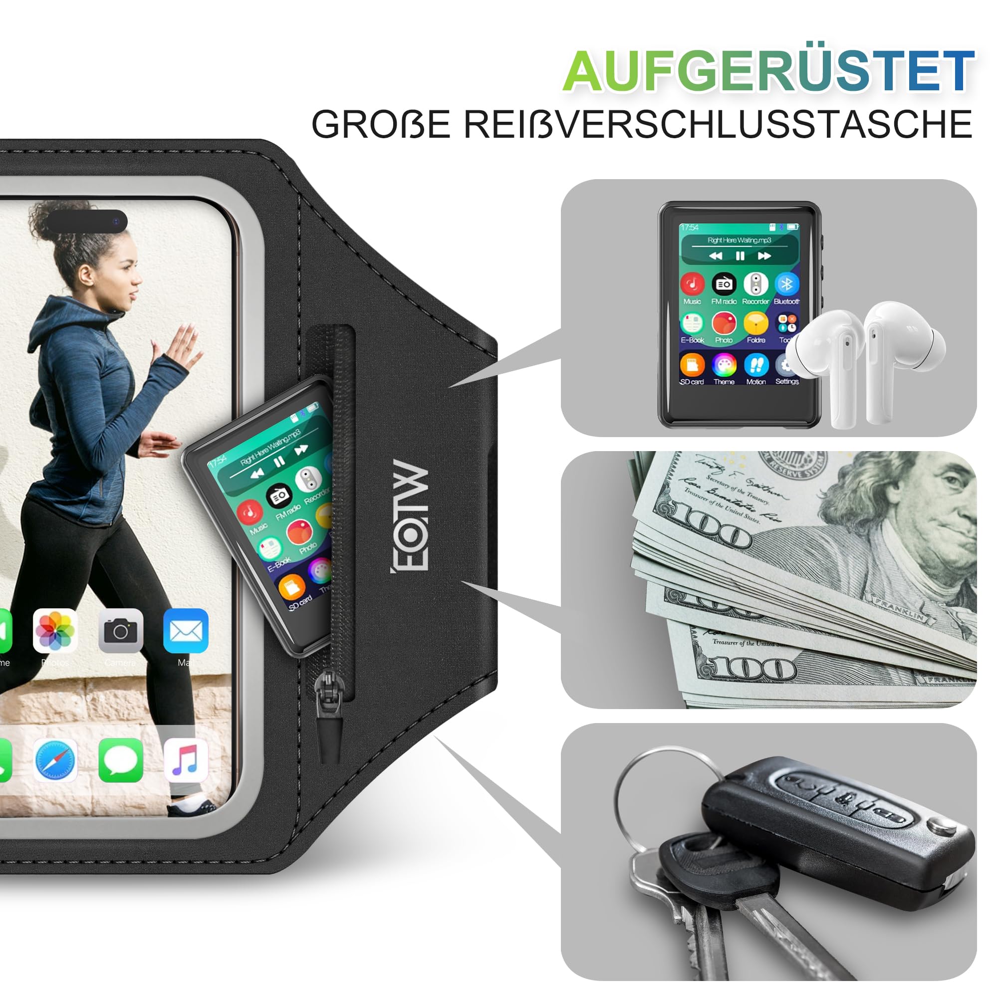 Brassard Sport Jogging EOTW - Support Téléphone Avec Poche Airpods IPhone 16/15/14 Galaxy S24 6.0-6.7"