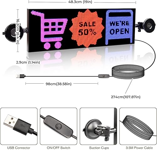 Miniatura 10 de Leadleds P4 - Letrero LED WiFi a todo color para automóvil, cartelera LED con desplazamiento para texto, imágenes, animación, cuenta regresiva,