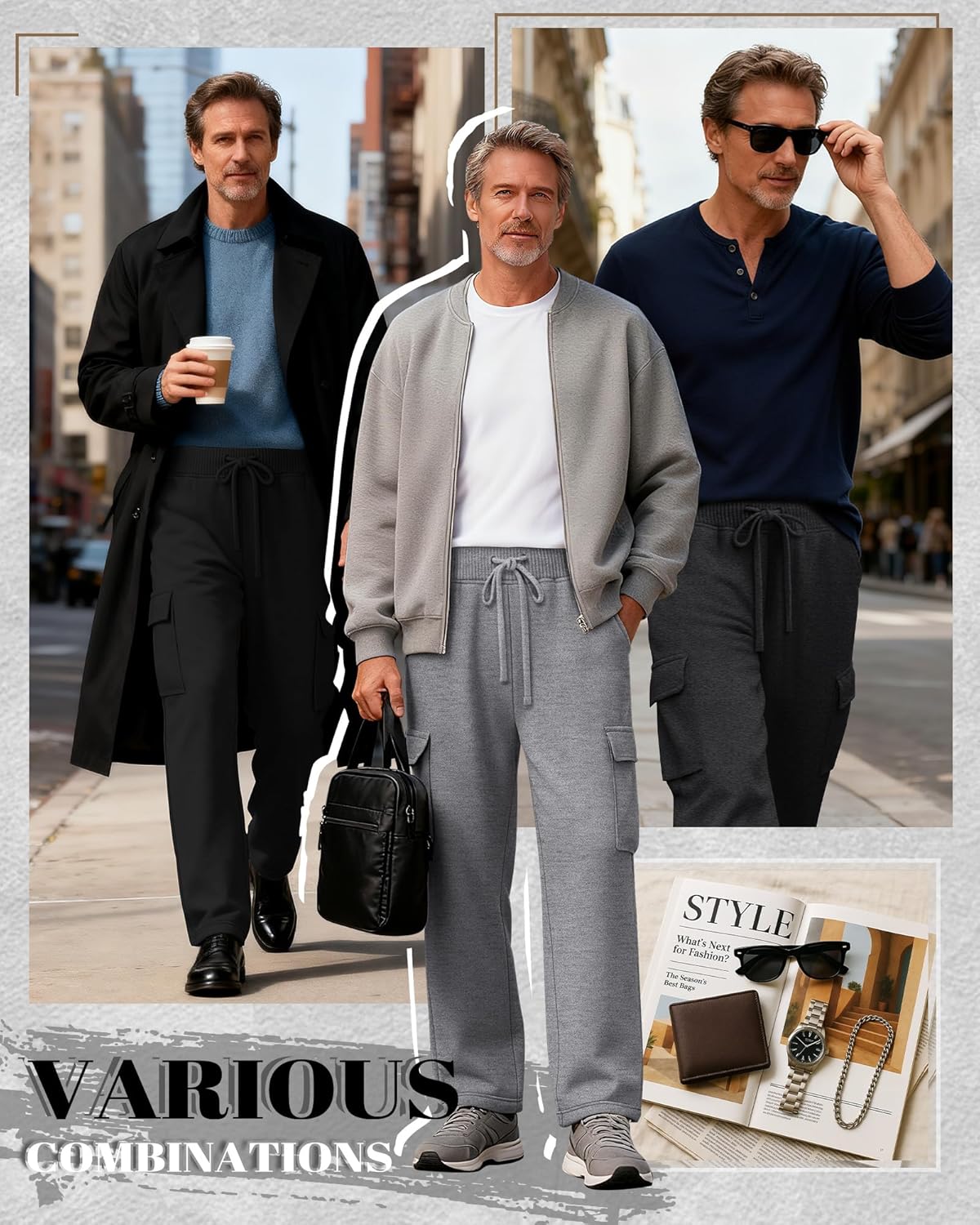 3 Pack Big and Tall Men's Cargo Sweatpants Open Bottom Drawstring Elastic Waist Pants with Pockets Casual Hiking(Mixed Black, Mixed Gray, Black,3X-Large) - Image 3