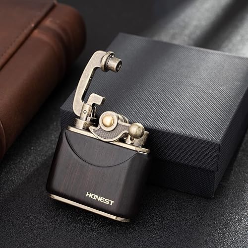 Miniatura 6 de Caja de madera de madera tipo antiguo suave llama balancín brazo elevador brazo queroseno encendedor (madera de ébano)