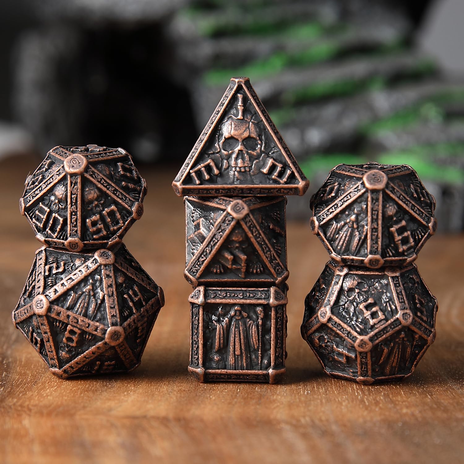 Elifel Metal DND Dice Set 7 PCS Wizard Skull Metallic Heavy Solid D&D Dice Set for Dungeons and Dragon TTRPG Tabletop Role Playing Game