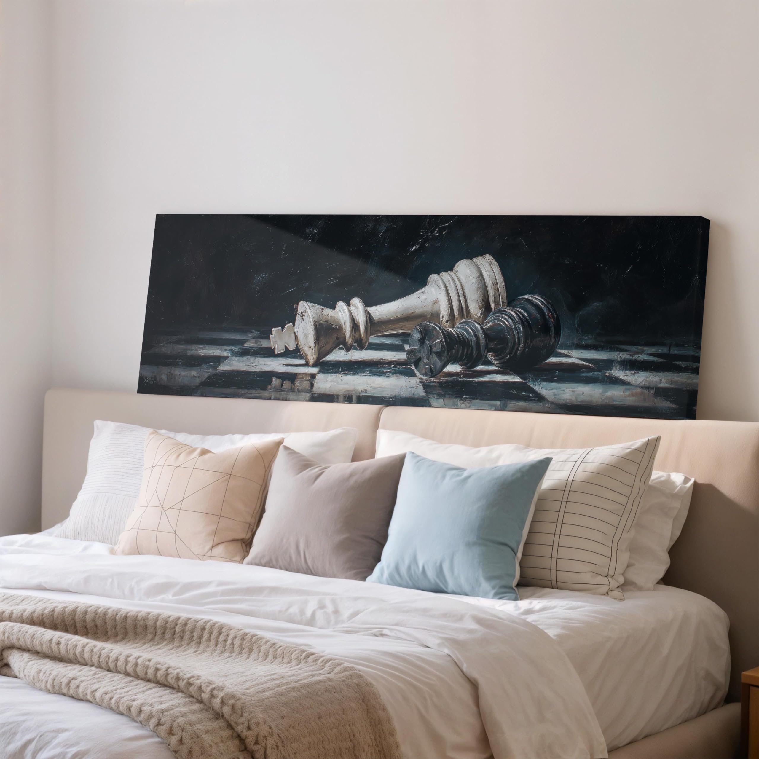 XBTYKPB Chess Canvas Art, Canvas Wall Art, Wide Panoramic Framed Canvas, Long Horizontal Decor Large Game Room Print Above Sofa(70x210cm/Frameless)